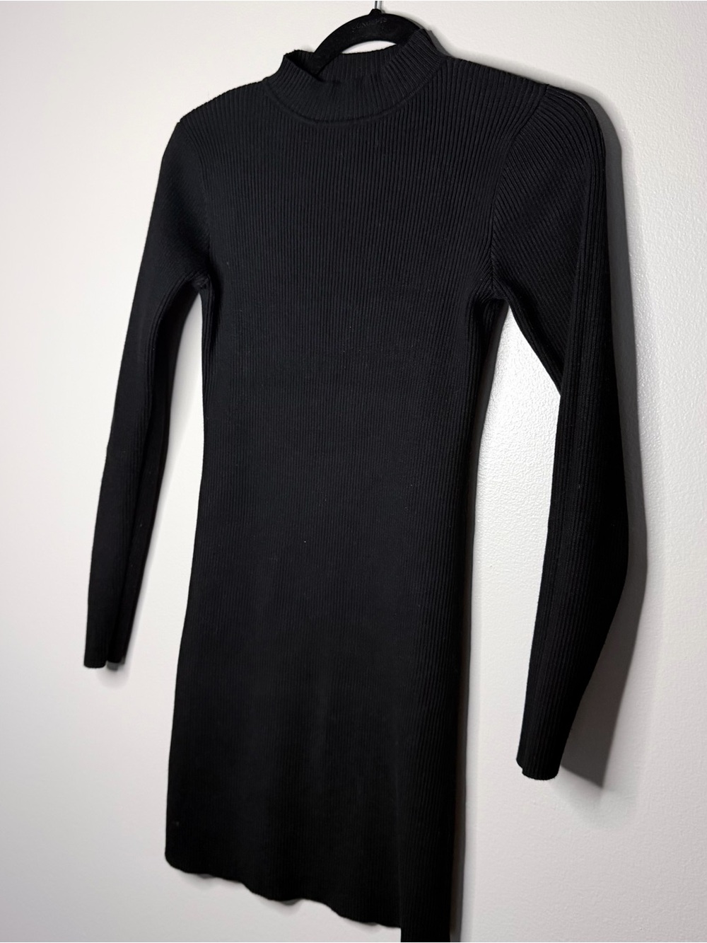 Nasty Gal Black Ribbed Mock Neck Long Sleeve Dress